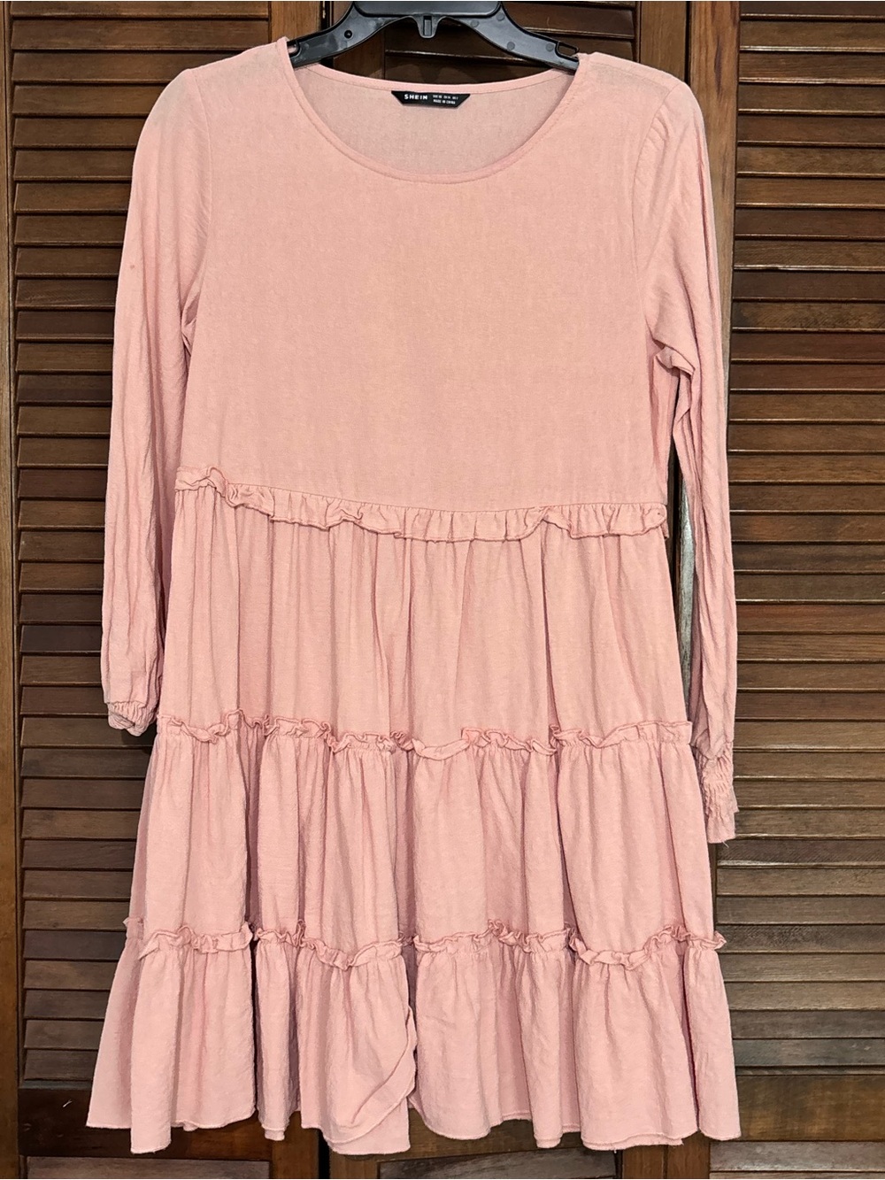 Pink Tiered Long Sleeve Dress